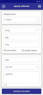 Nakliye ve lojistik uygulamasında sipariş ekleme