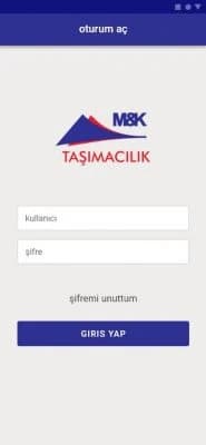 Nakliye ve lojistik uygulamasının giriş ekranı