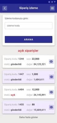 Nakliye ve lojistik uygulamasında sipariş takibi