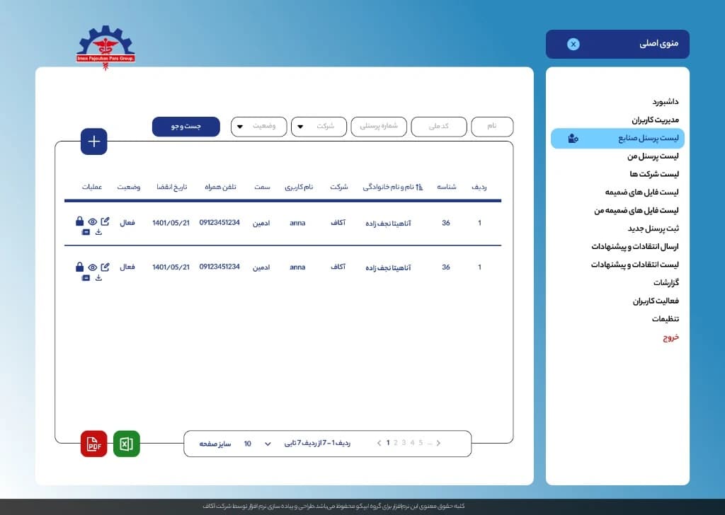 AKAF iş sağlığı sisteminde sanayi personel listesi